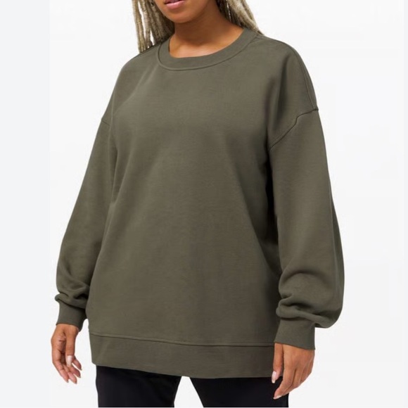 lululemon athletica Tops - Lululemon Perfectly Oversized Crew Crewneck Sweatshirt Cotton Terry Army Green